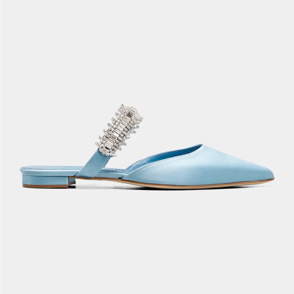 NEW MANOLO BLAHNIK Lutara Crystal-Band Satin Flat Ballerina Mules Flats 36 - Picture 1 of 6